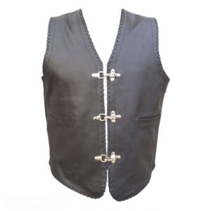 Suede Leather Vest Double Hand Braided Blk n White