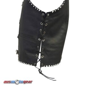 White Cruz Leather Vest Hand Braided 4 Buckles