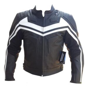 Mens Motorcycle Leather Jacket Blk & White
