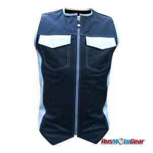 Mens Motorcycle Collarless Leather Vest White