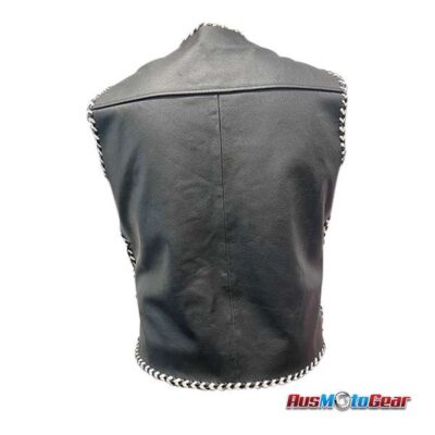 White Cruz Leather Vest Hand Braided 4 Buckles