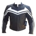 Mens Motorcycle Leather Jacket Blk & White