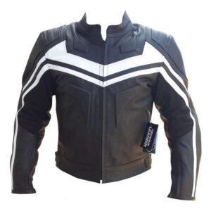 Mens Motorcycle Leather Jacket Blk & White