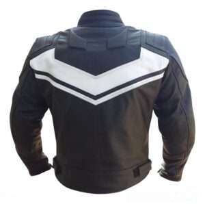 Mens Motorcycle Leather Jacket Blk & White
